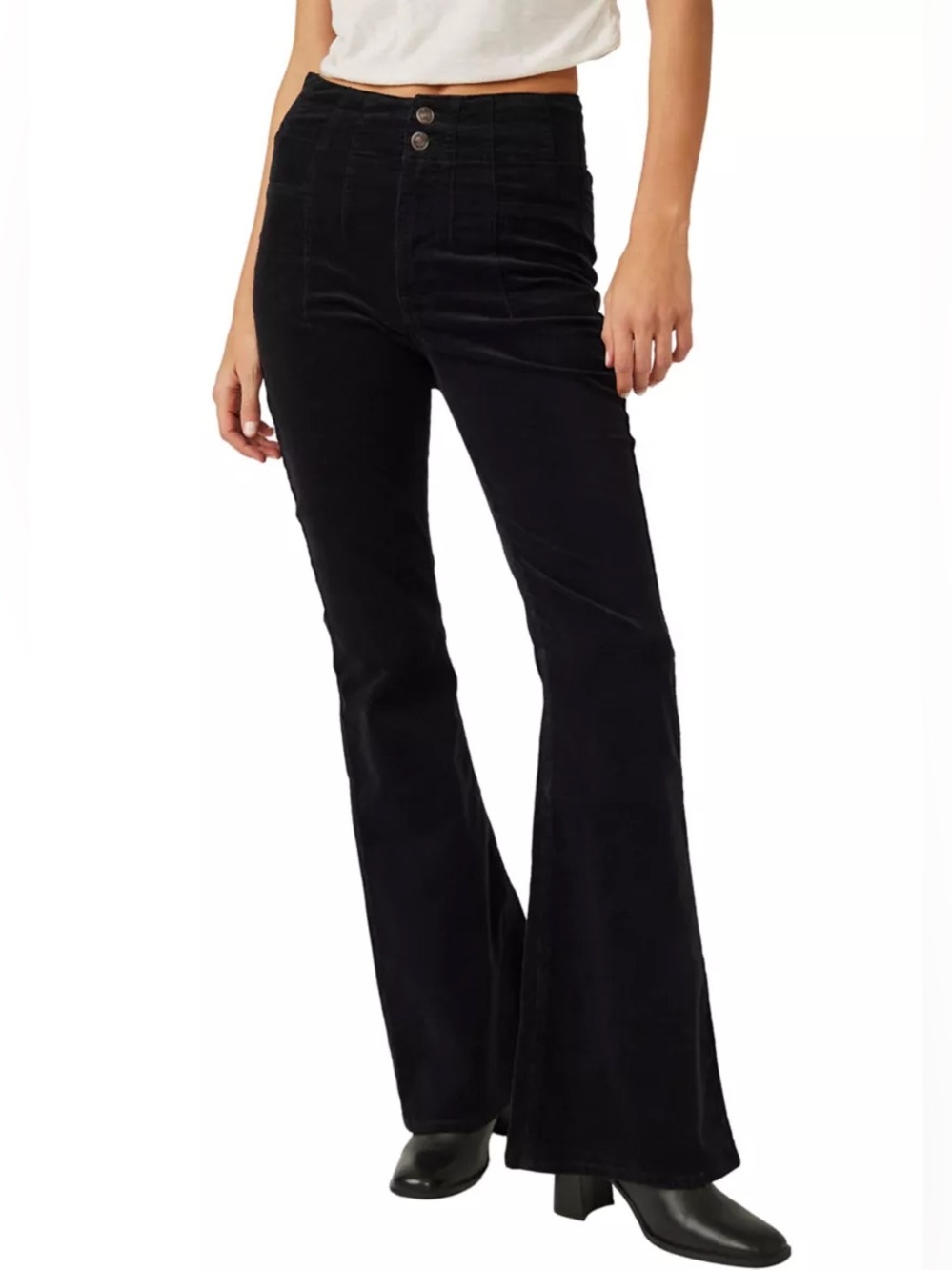 We The Free Black Corduroy High Rise Flare Pants Size 26 Retro Velvet Trousers